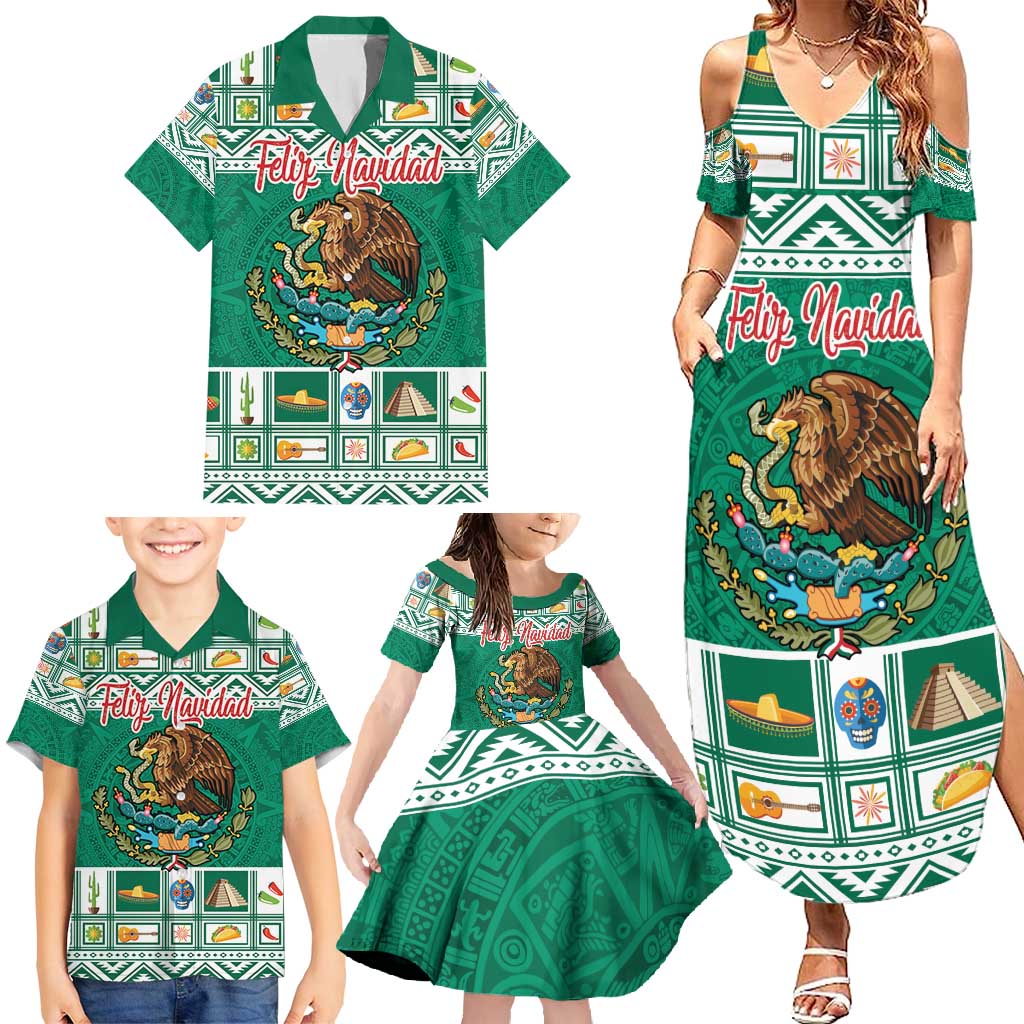 Personalized Mexico Christmas Family Matching Summer Maxi Dress and Hawaiian Shirt Coat Of Arms With Aztec Mexican Patterns