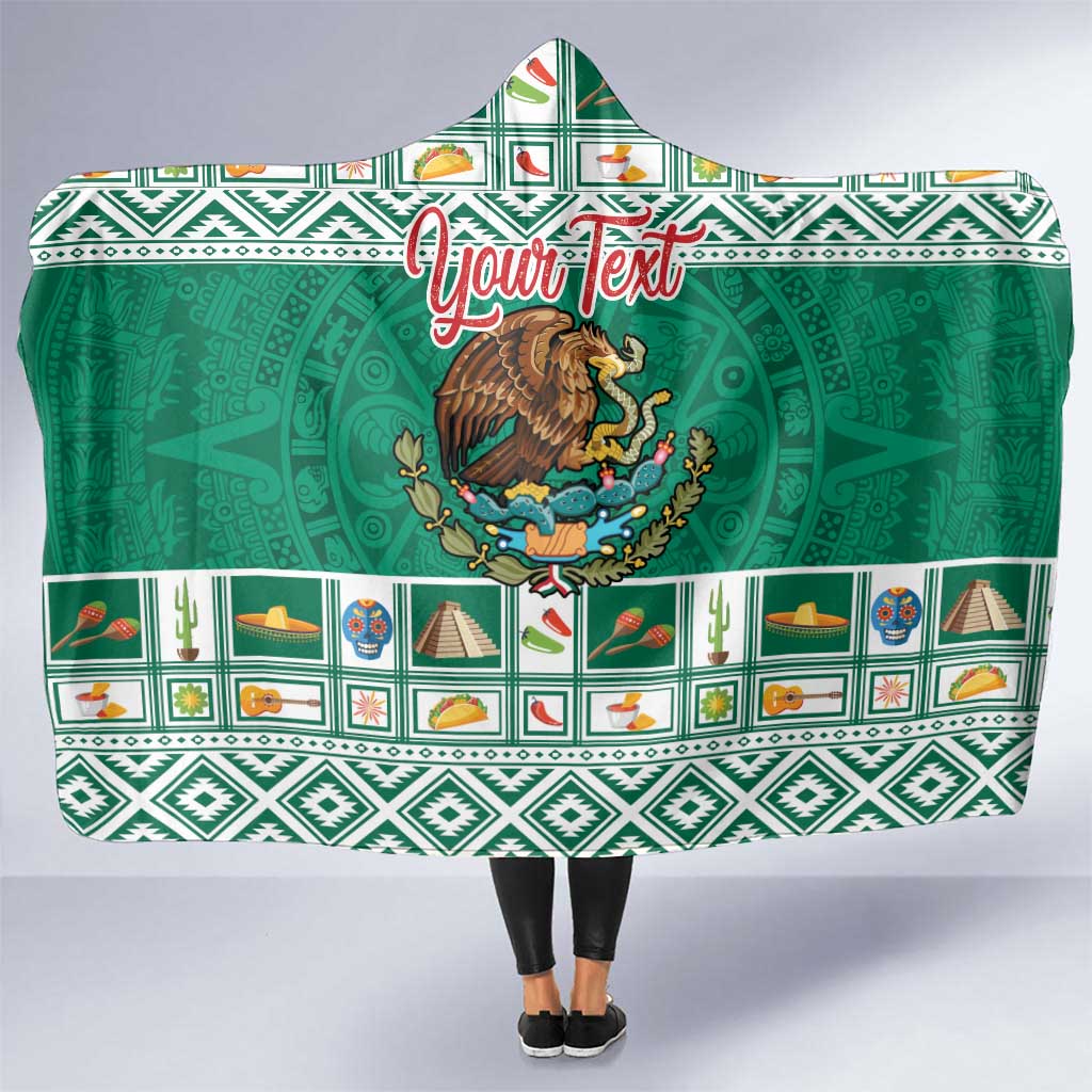 Personalized Mexico Christmas Hooded Blanket Coat Of Arms With Aztec Mexican Patterns