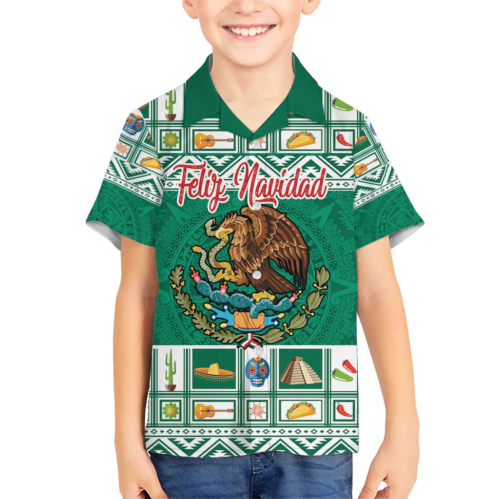 Personalized Mexico Christmas Kid Hawaiian Shirt Coat Of Arms With Aztec Mexican Patterns