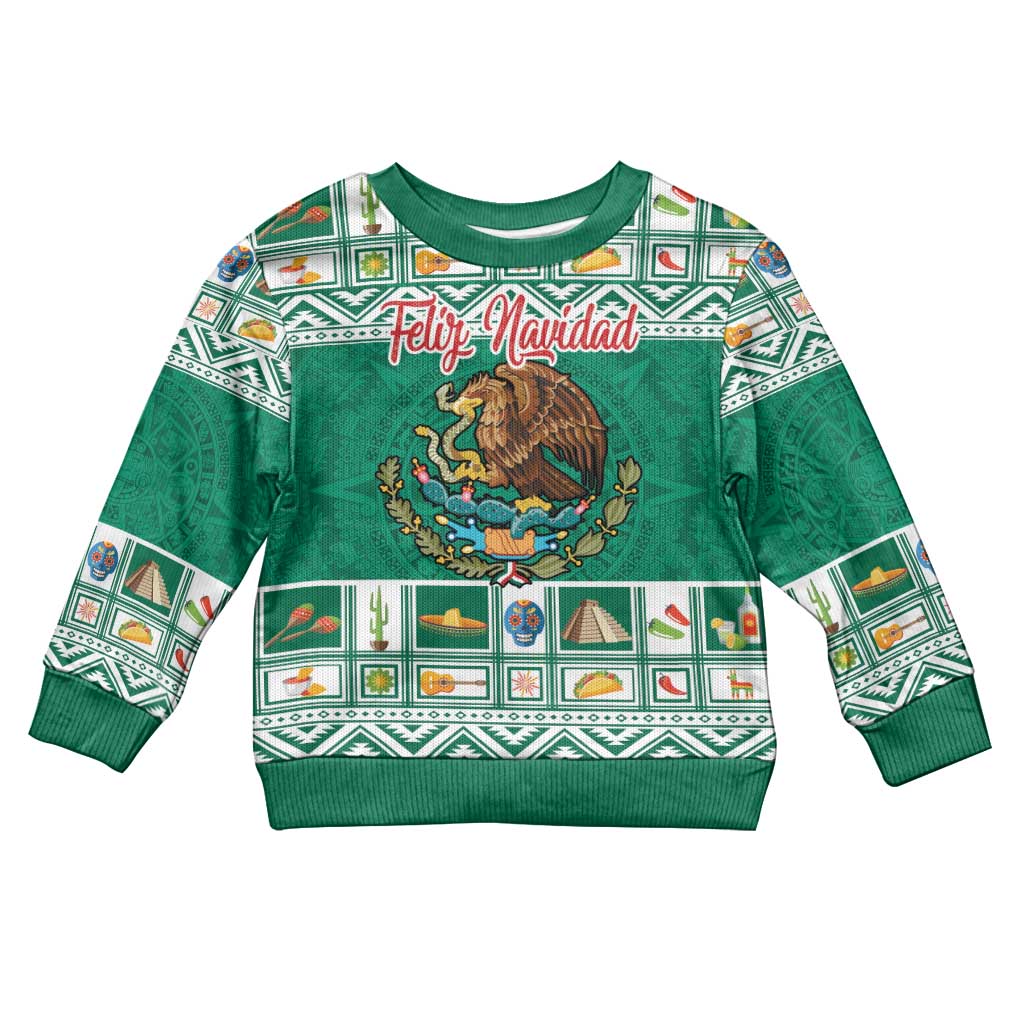 Personalized Mexico Christmas Kid Ugly Christmas Sweater Coat Of Arms With Aztec Mexican Patterns