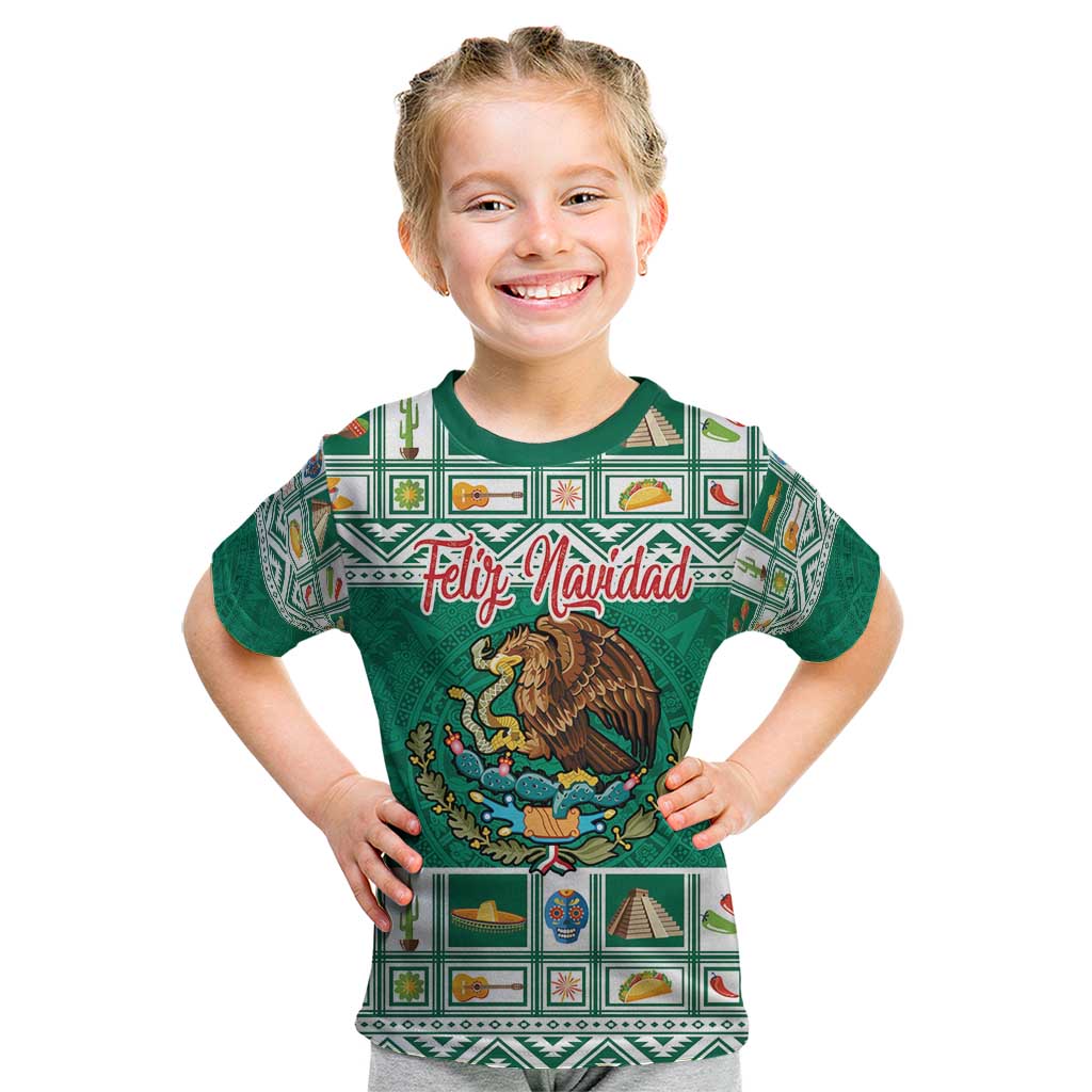 Personalized Mexico Christmas Kid T Shirt Coat Of Arms With Aztec Mexican Patterns