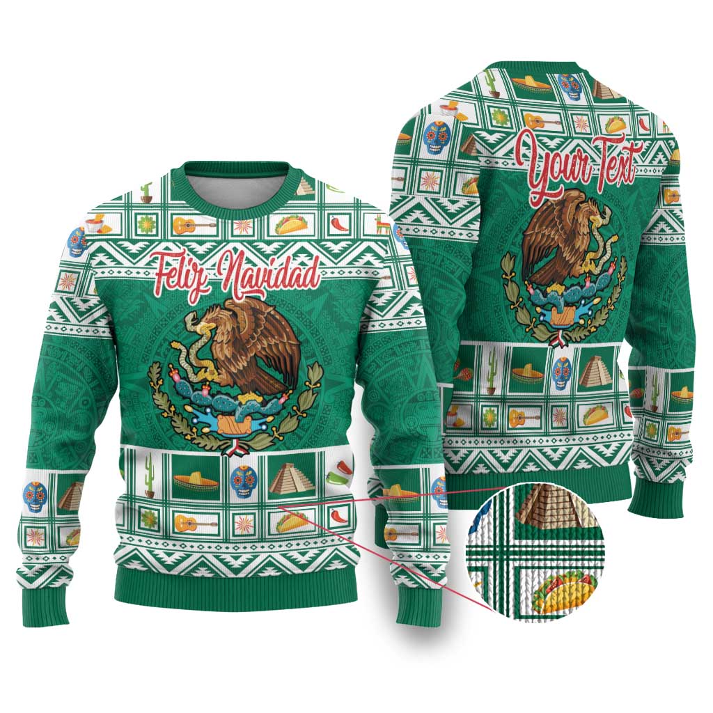 Personalized Mexico Christmas Ugly Christmas Sweater Coat Of Arms With Aztec Mexican Patterns