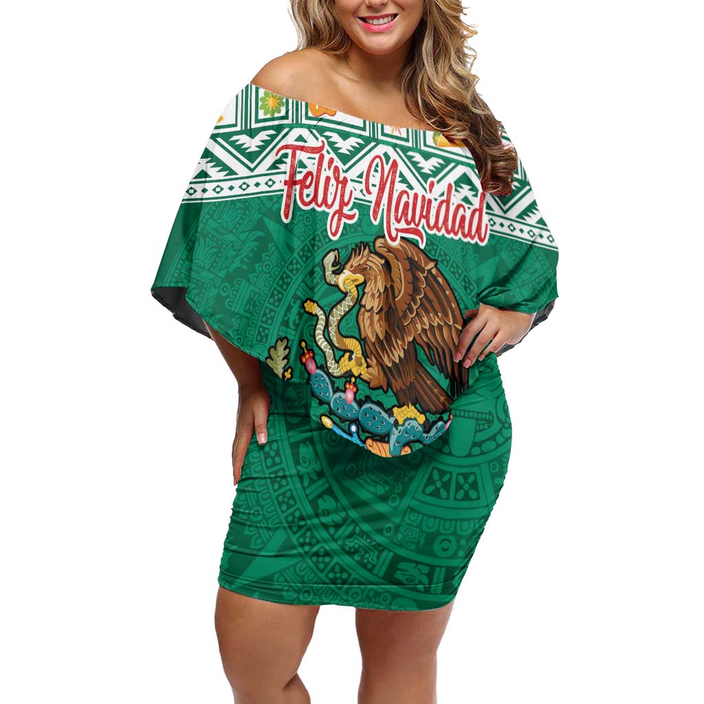 Personalized Mexico Christmas Off Shoulder Short Dress Coat Of Arms With Aztec Mexican Patterns