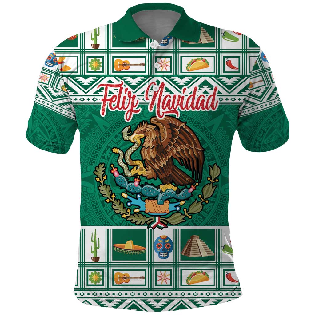 Personalized Mexico Christmas Polo Shirt Coat Of Arms With Aztec Mexican Patterns