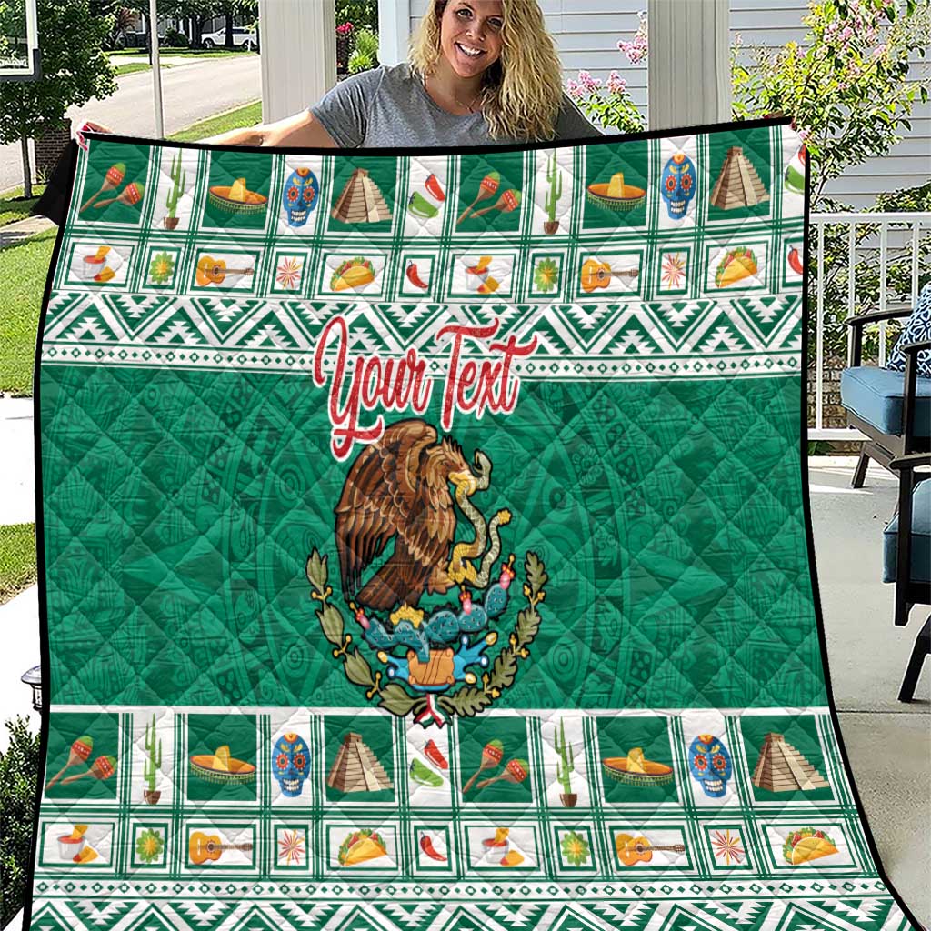 Personalized Mexico Christmas Quilt Coat Of Arms With Aztec Mexican Patterns