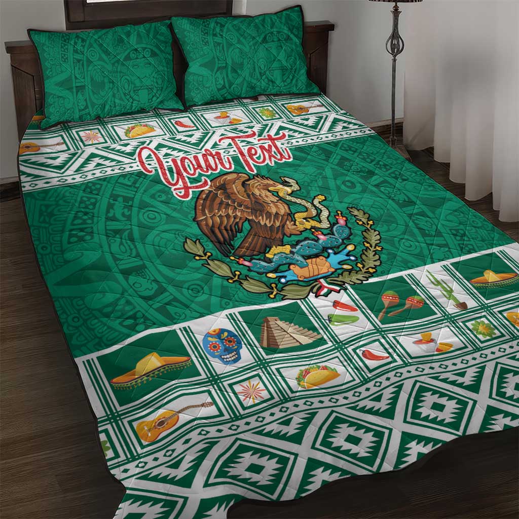 Personalized Mexico Christmas Quilt Bed Set Coat Of Arms With Aztec Mexican Patterns