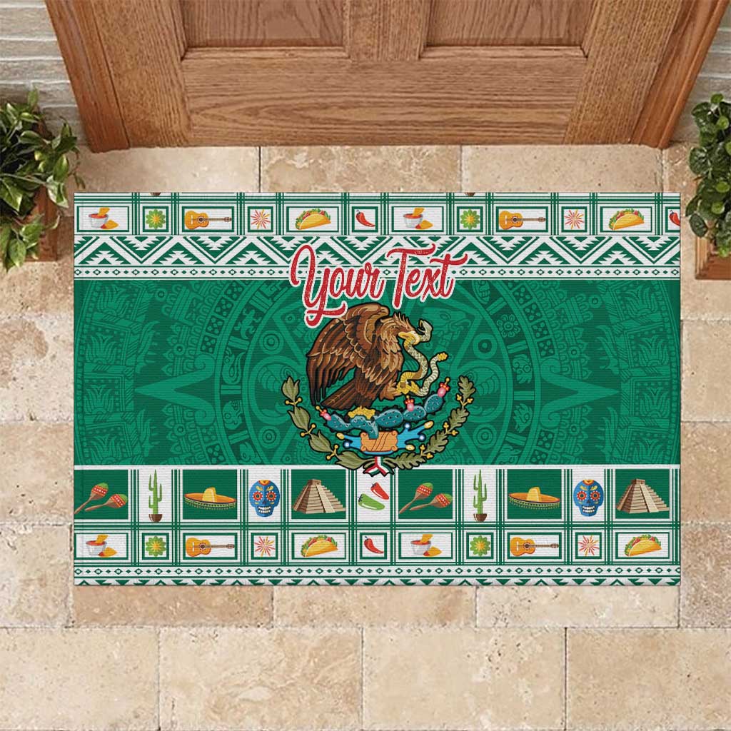 Personalized Mexico Christmas Rubber Doormat Coat Of Arms With Aztec Mexican Patterns