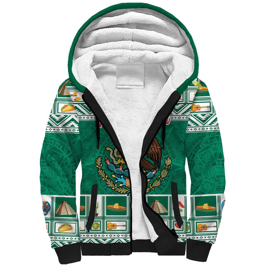 Personalized Mexico Christmas Sherpa Hoodie Coat Of Arms With Aztec Mexican Patterns