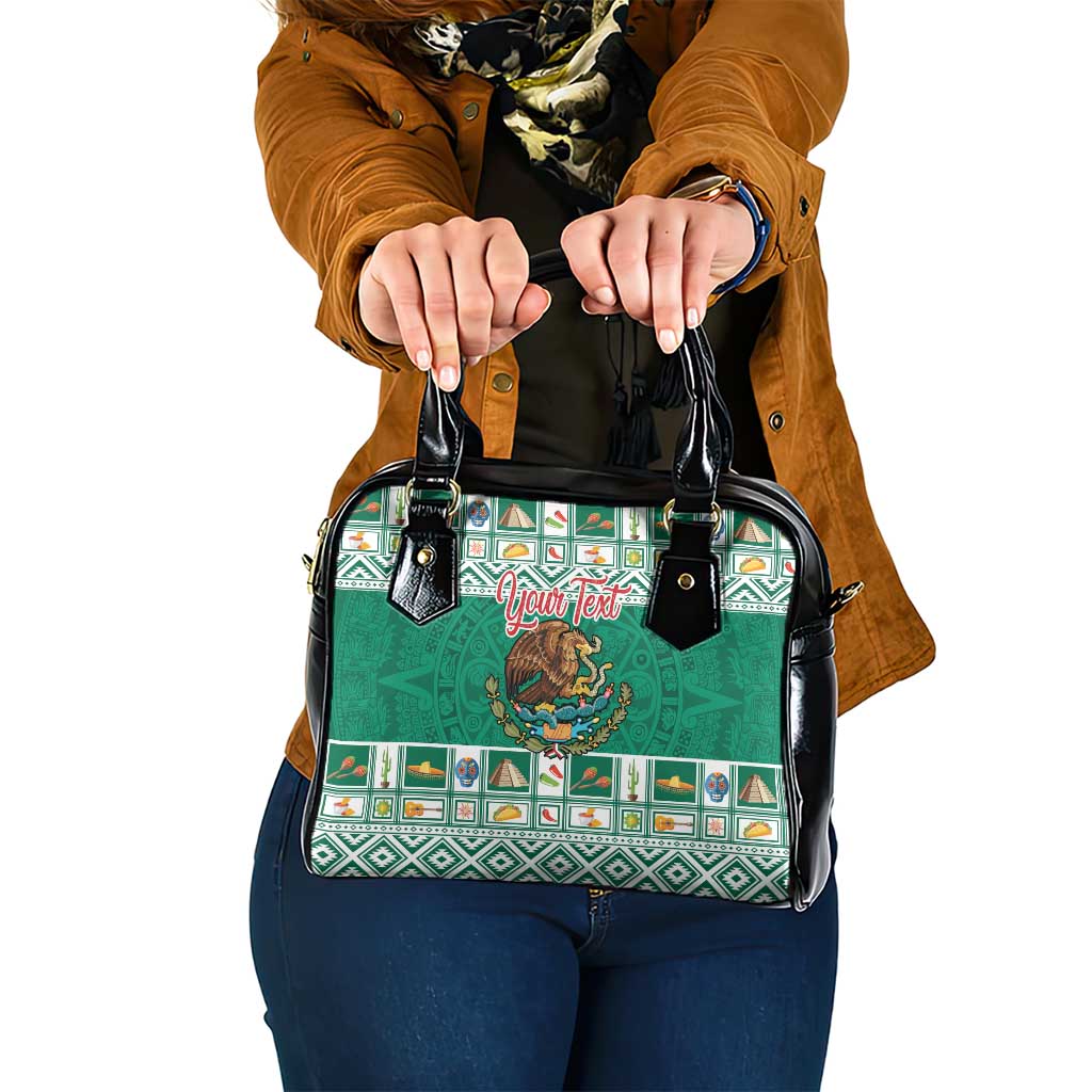 Personalized Mexico Christmas Shoulder Handbag Coat Of Arms With Aztec Mexican Patterns