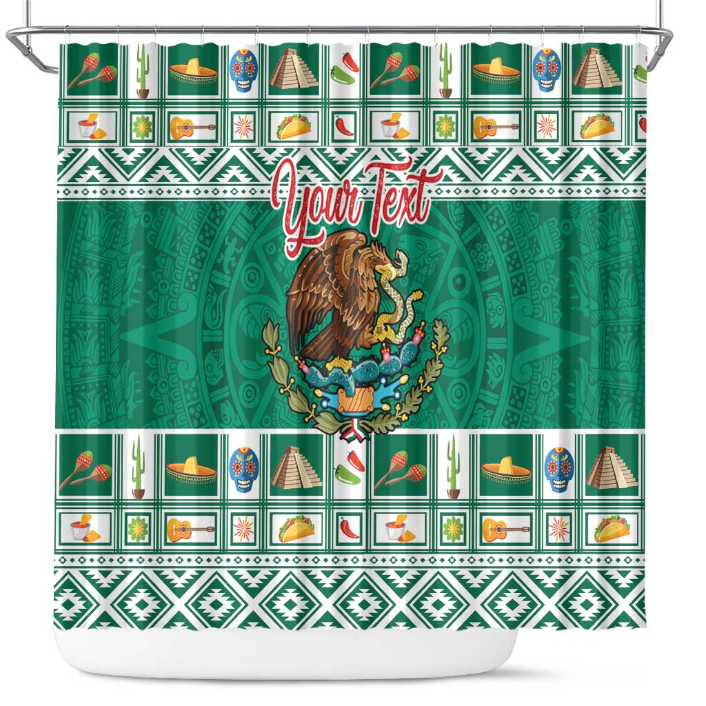 Personalized Mexico Christmas Shower Curtain Coat Of Arms With Aztec Mexican Patterns