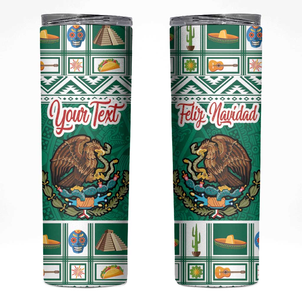 Personalized Mexico Christmas Skinny Tumbler Coat Of Arms With Aztec Mexican Patterns