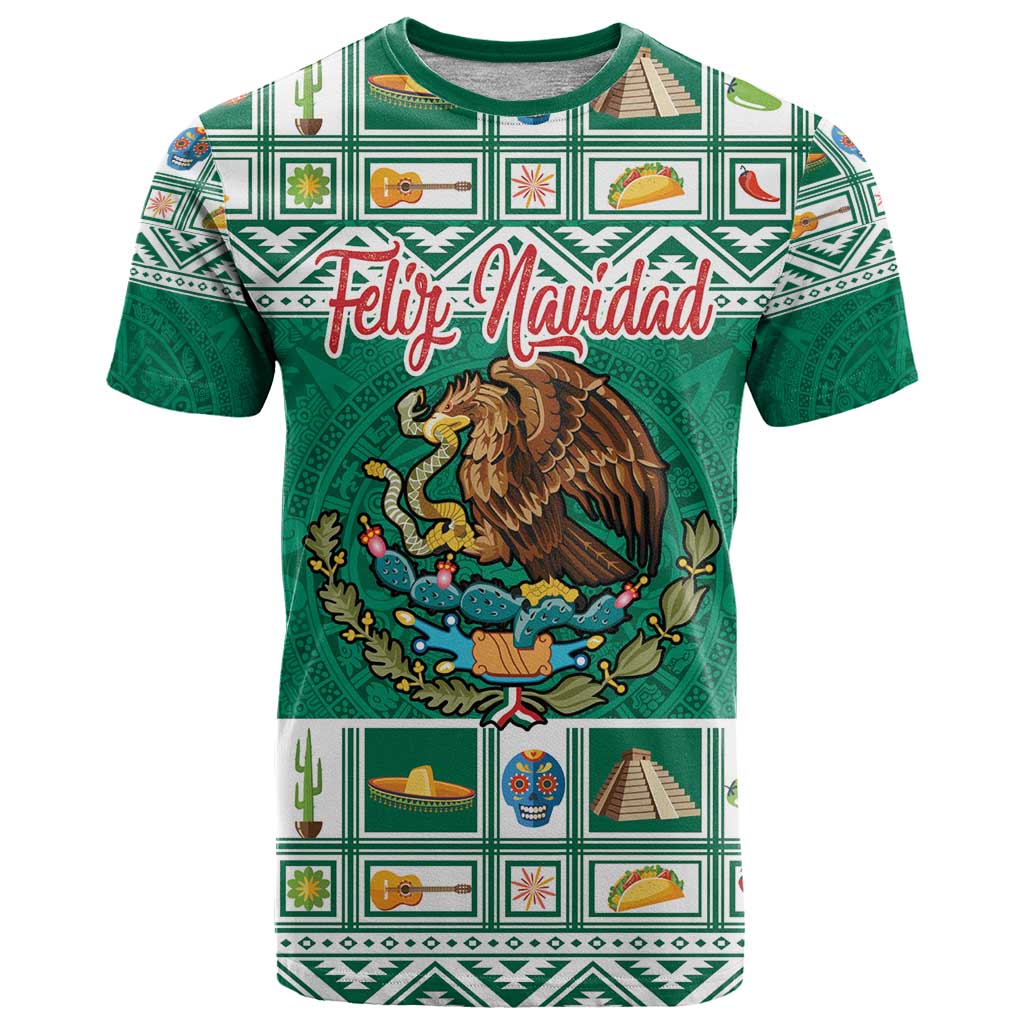 Personalized Mexico Christmas T Shirt Coat Of Arms With Aztec Mexican Patterns