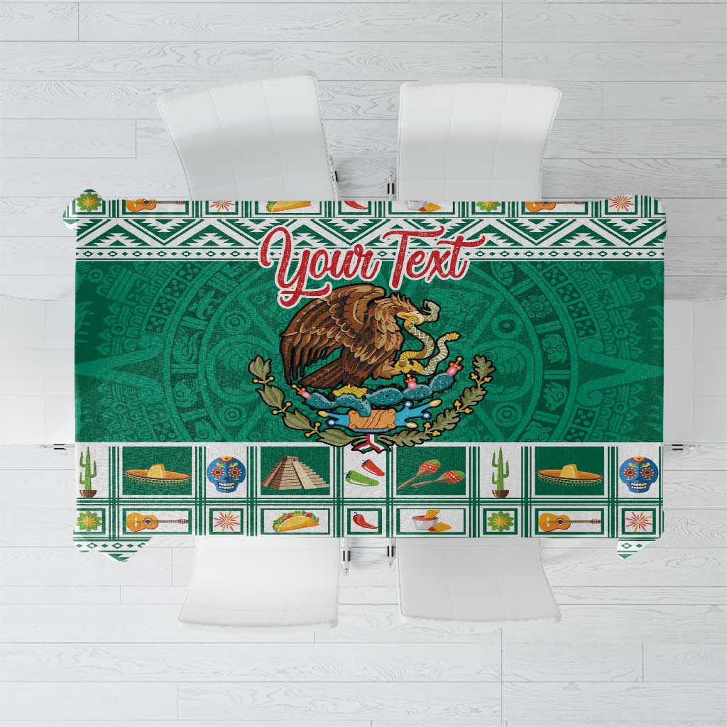 Green tablecloth with Your Text and Mexico coat of arms, Aztec motifs