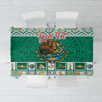 Green tablecloth with Your Text and Mexico coat of arms, Aztec motifs