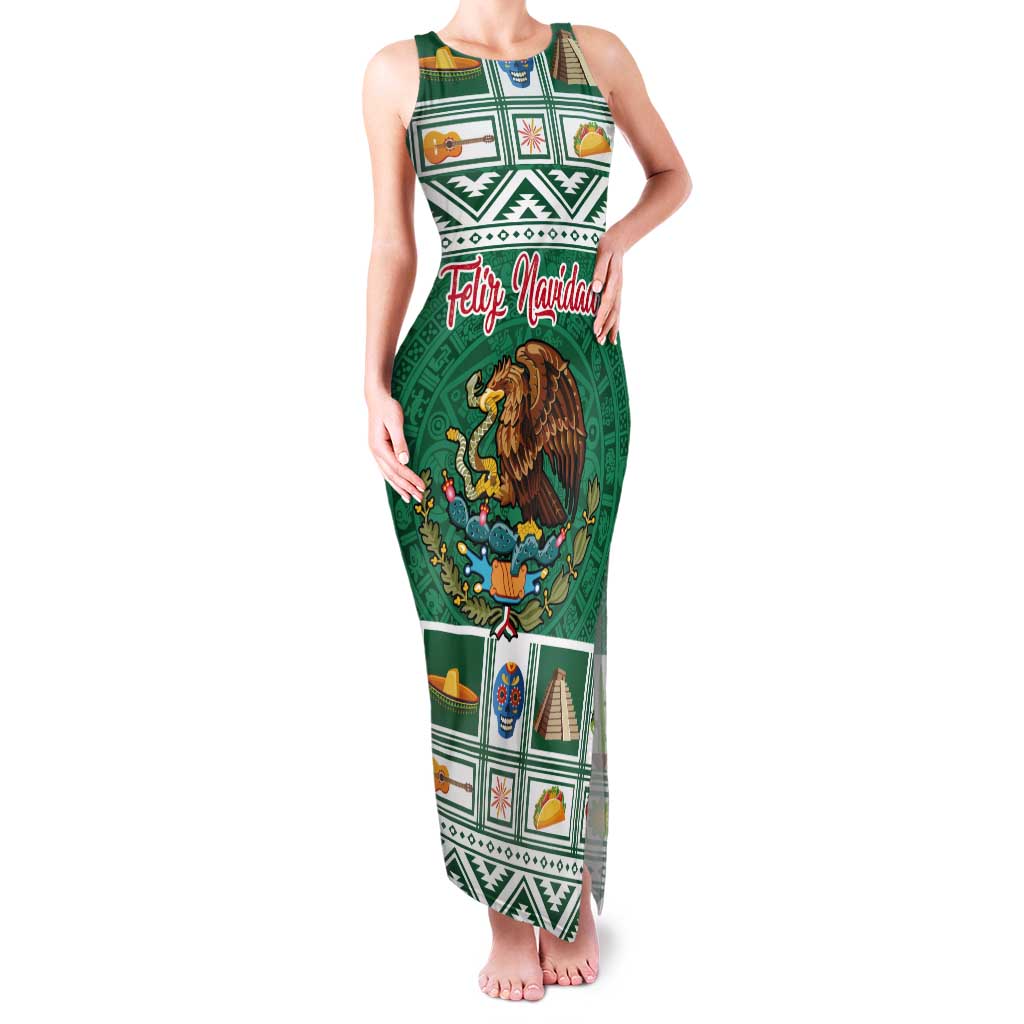 Personalized Mexico Christmas Tank Maxi Dress Coat Of Arms With Aztec Mexican Patterns