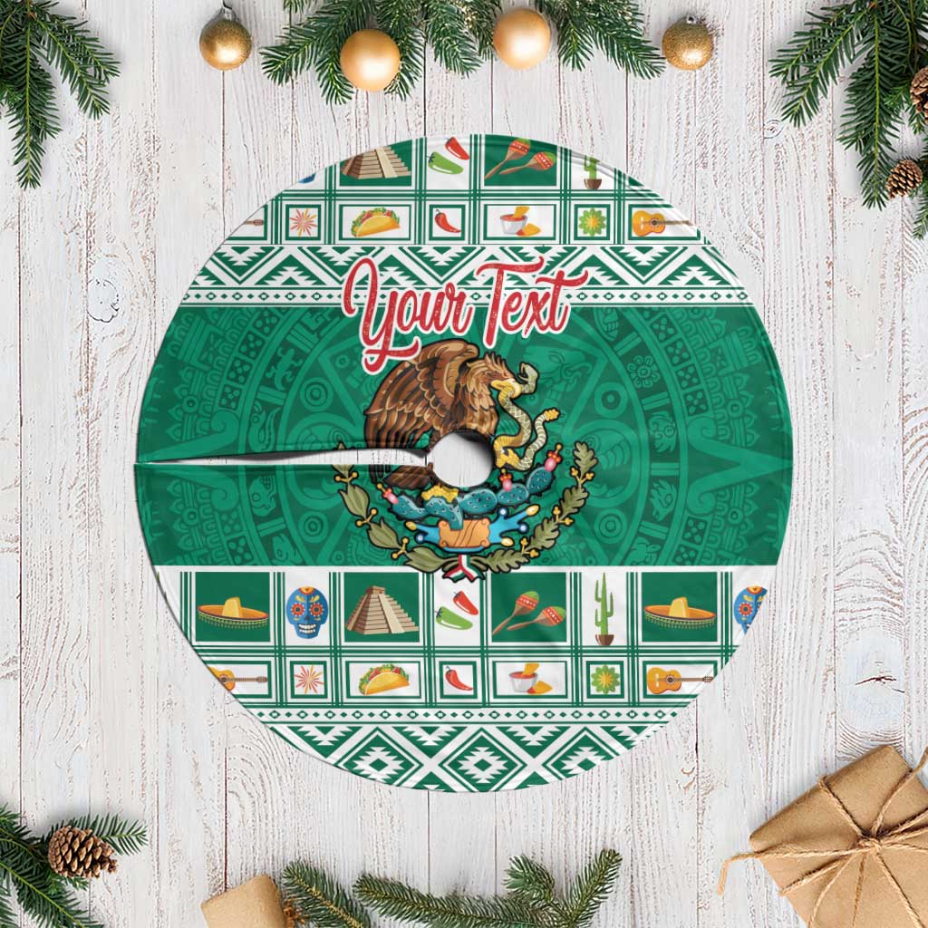 Personalized Mexico Christmas Tree Skirt Coat Of Arms With Aztec Mexican Patterns