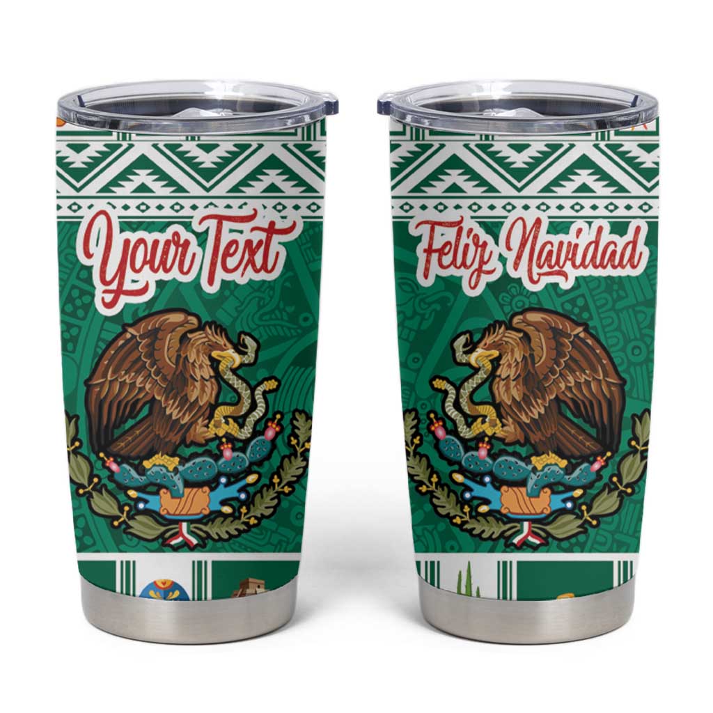 Personalized Mexico Christmas Tumbler Cup Coat Of Arms With Aztec Mexican Patterns