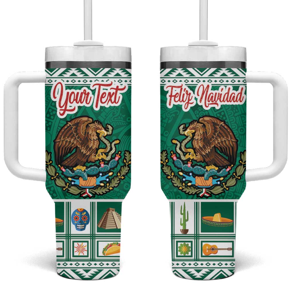 Personalized Mexico Christmas Tumbler With Handle Coat Of Arms With Aztec Mexican Patterns