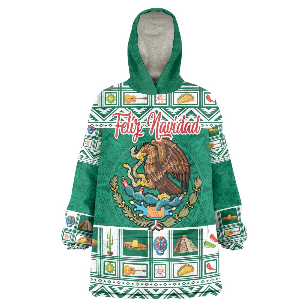 Personalized Mexico Christmas Wearable Blanket Hoodie Coat Of Arms With Aztec Mexican Patterns