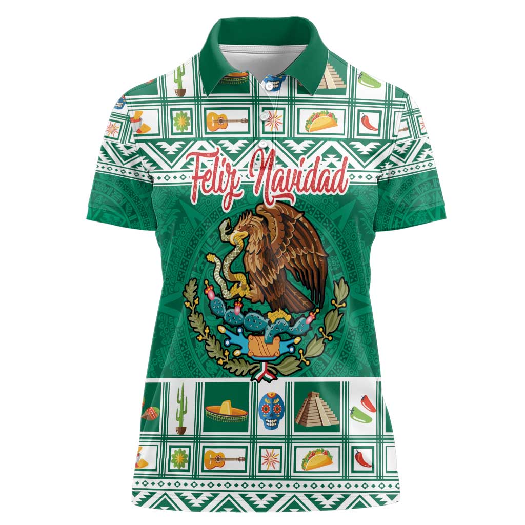 Personalized Mexico Christmas Women Polo Shirt Coat Of Arms With Aztec Mexican Patterns