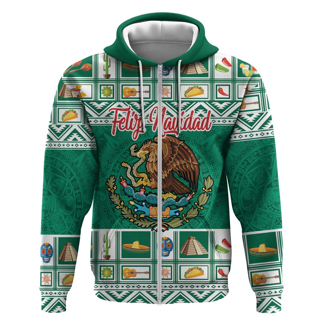 Personalized Mexico Christmas Zip Hoodie Coat Of Arms With Aztec Mexican Patterns