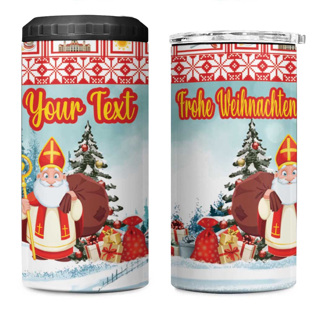 Personalized Germany Frohe Weihnachten 4 in 1 Can Cooler Tumbler Cute Saint Nicholas With Christmas Tree - Wonder Print Shop