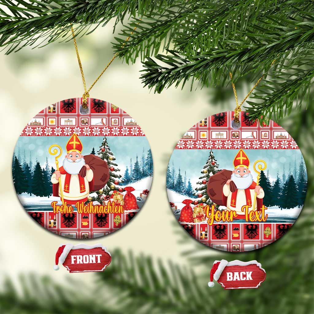 Personalized Germany Frohe Weihnachten Ceramic Ornament Cute Saint Nicholas With Christmas Tree - Wonder Print Shop