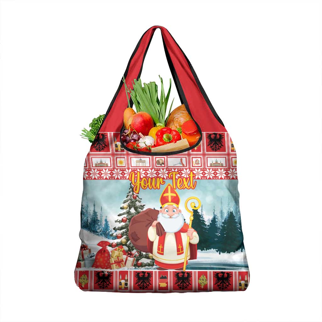 Personalized Germany Frohe Weihnachten Grocery Bag Cute Saint Nicholas With Christmas Tree