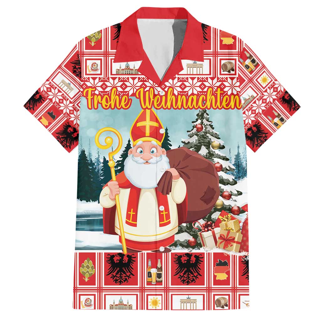 Personalized Germany Frohe Weihnachten Hawaiian Shirt Cute Saint Nicholas With Christmas Tree - Wonder Print Shop