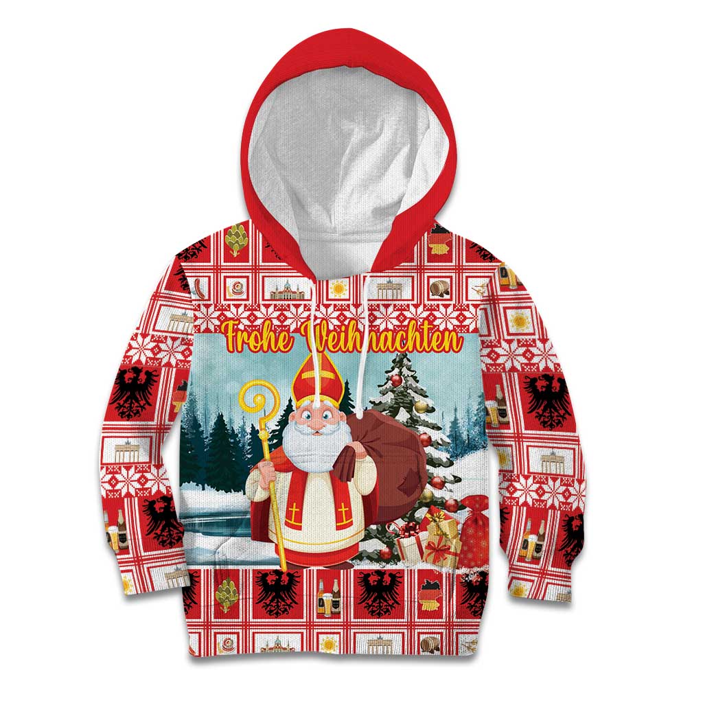 Personalized Germany Frohe Weihnachten Kid Hoodie Cute Saint Nicholas With Christmas Tree - Wonder Print Shop