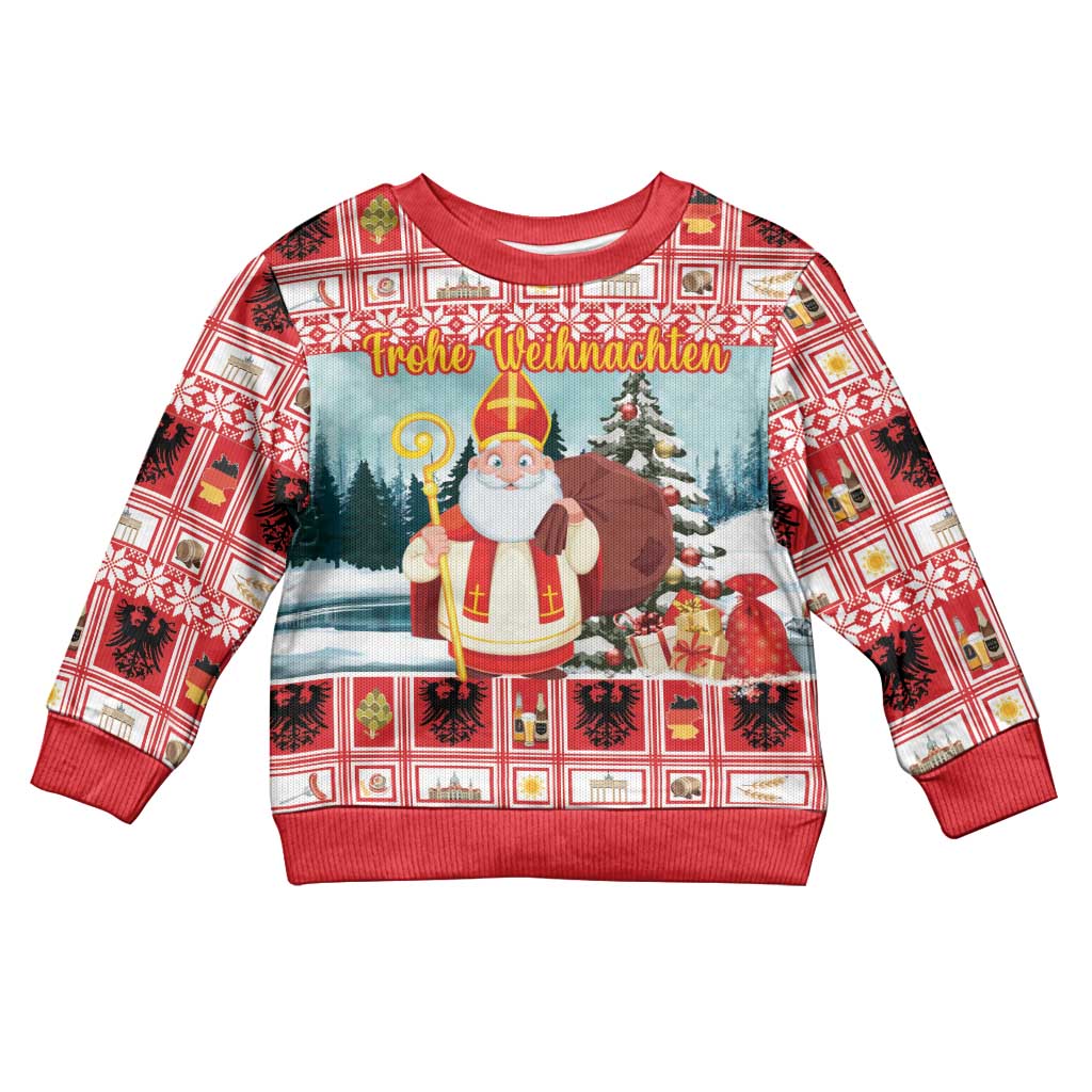 Personalized Germany Frohe Weihnachten Kid Ugly Christmas Sweater Cute Saint Nicholas With Christmas Tree - Wonder Print Shop