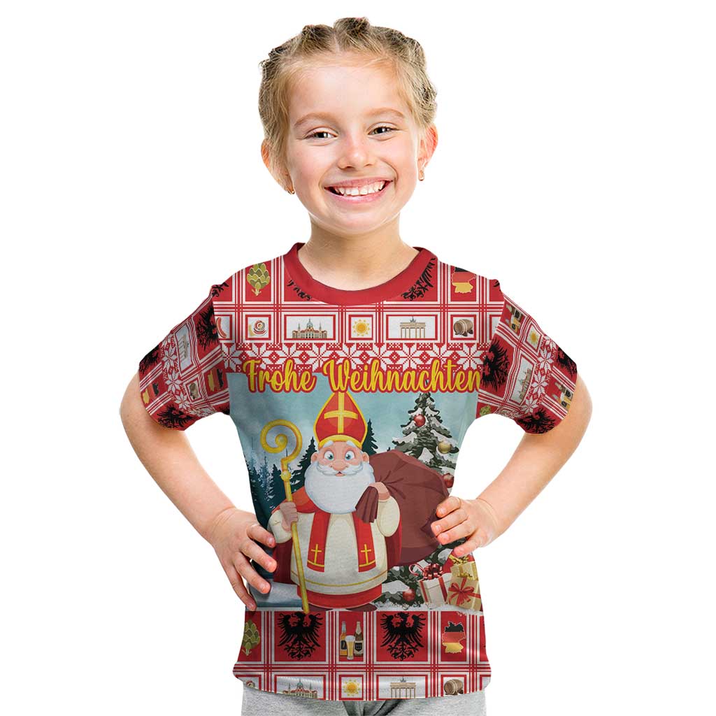 Personalized Germany Frohe Weihnachten Kid T Shirt Cute Saint Nicholas With Christmas Tree - Wonder Print Shop