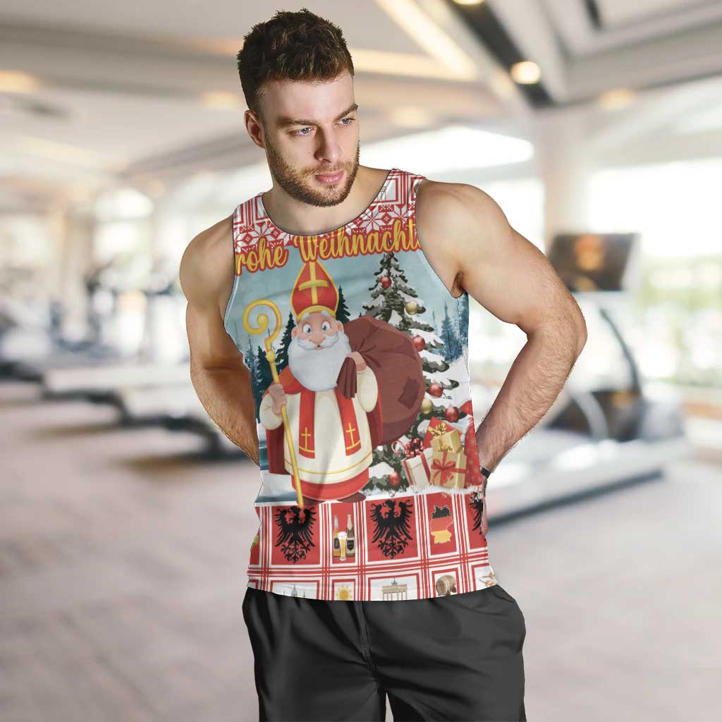 Personalized Germany Frohe Weihnachten Men Tank Top Cute Saint Nicholas With Christmas Tree - Wonder Print Shop