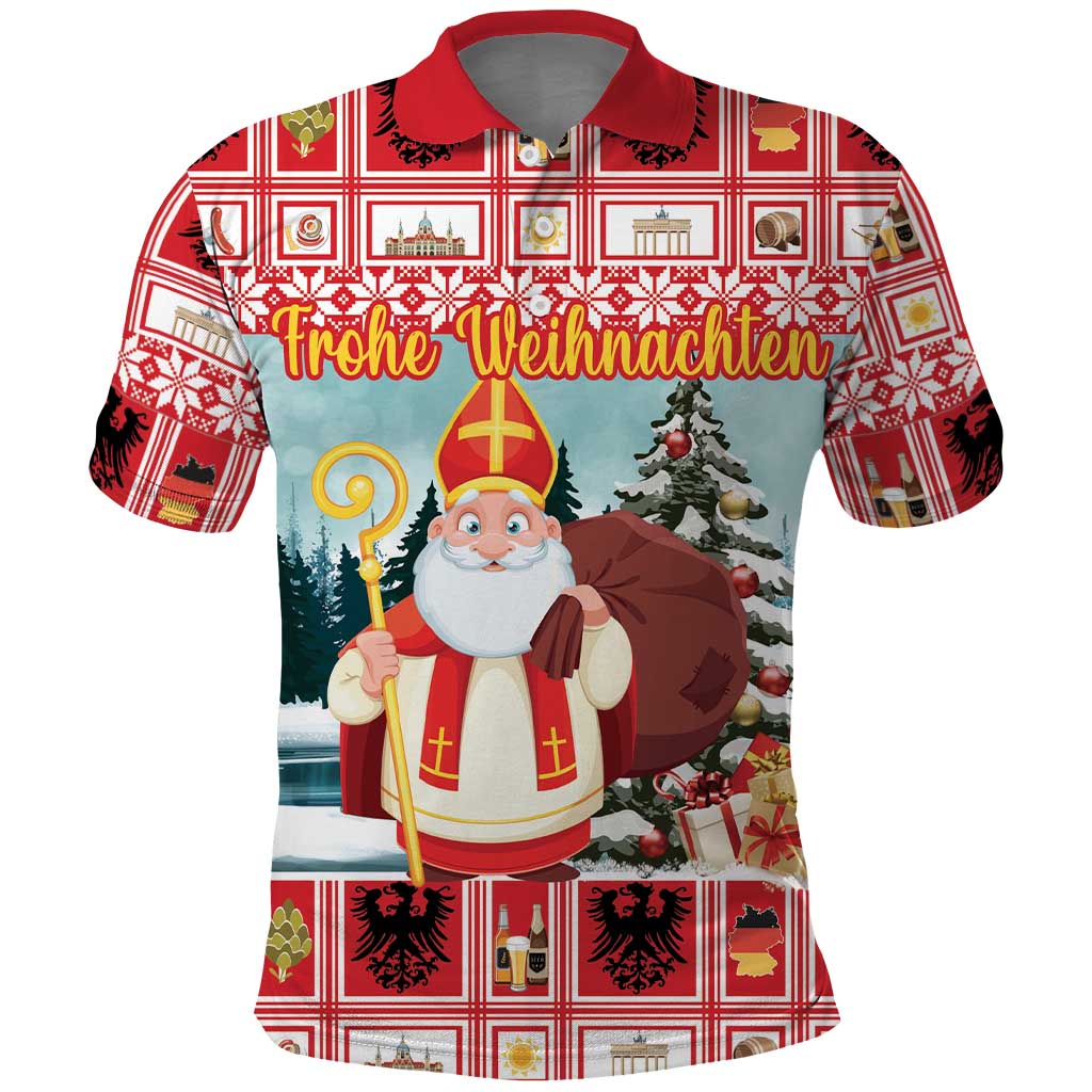 Personalized Germany Frohe Weihnachten Polo Shirt Cute Saint Nicholas With Christmas Tree - Wonder Print Shop