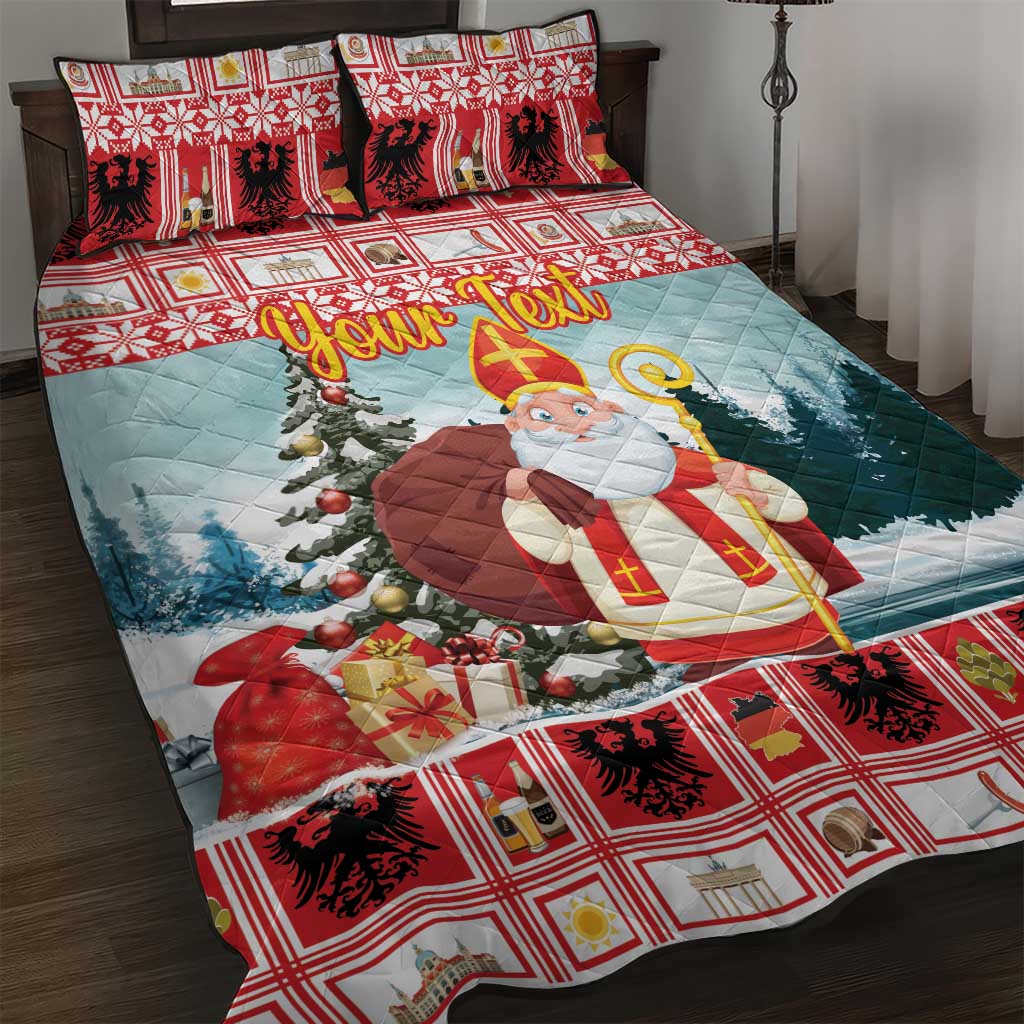 Personalized Germany Frohe Weihnachten Quilt Bed Set Cute Saint Nicholas With Christmas Tree - Wonder Print Shop