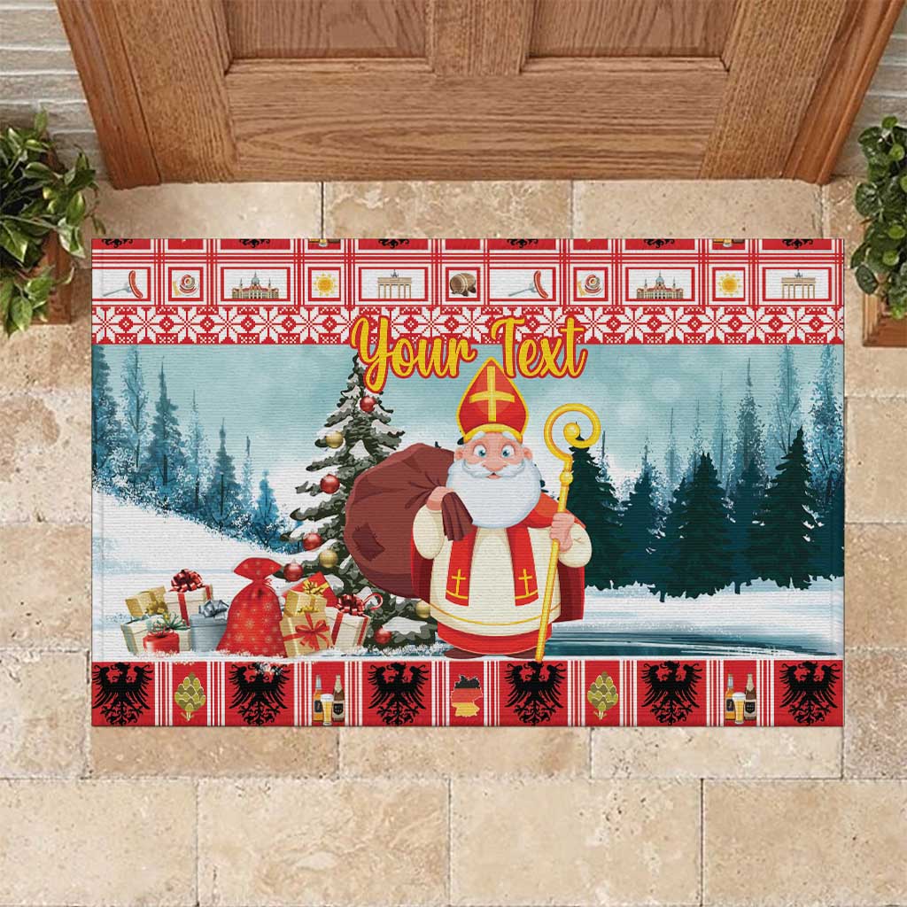 Personalized Germany Frohe Weihnachten Rubber Doormat Cute Saint Nicholas With Christmas Tree - Wonder Print Shop