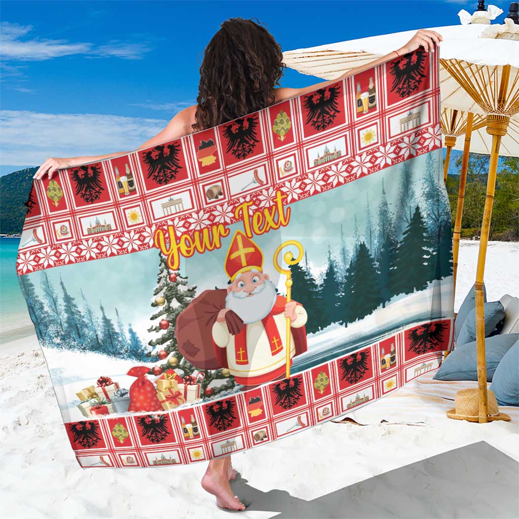 Personalized Germany Frohe Weihnachten Sarong Cute Saint Nicholas With Christmas Tree