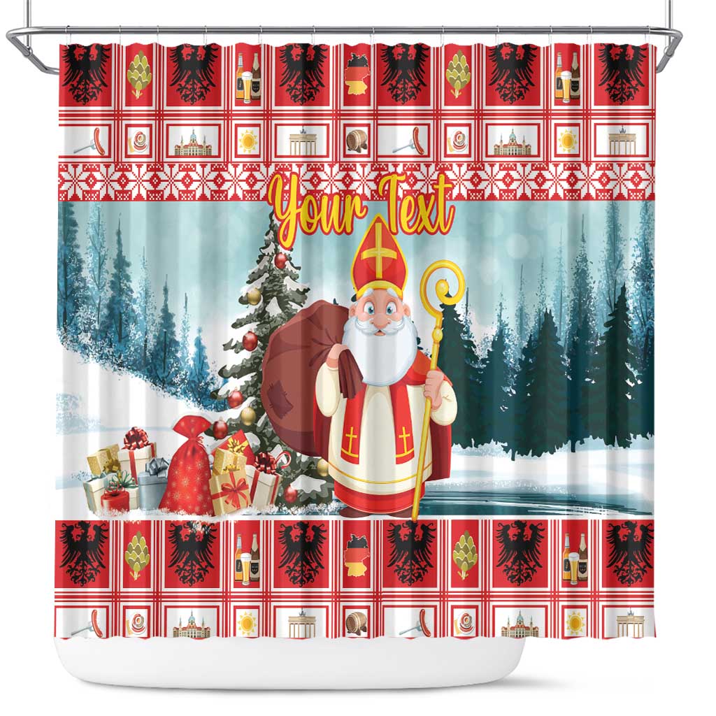 Personalized Germany Frohe Weihnachten Shower Curtain Cute Saint Nicholas With Christmas Tree