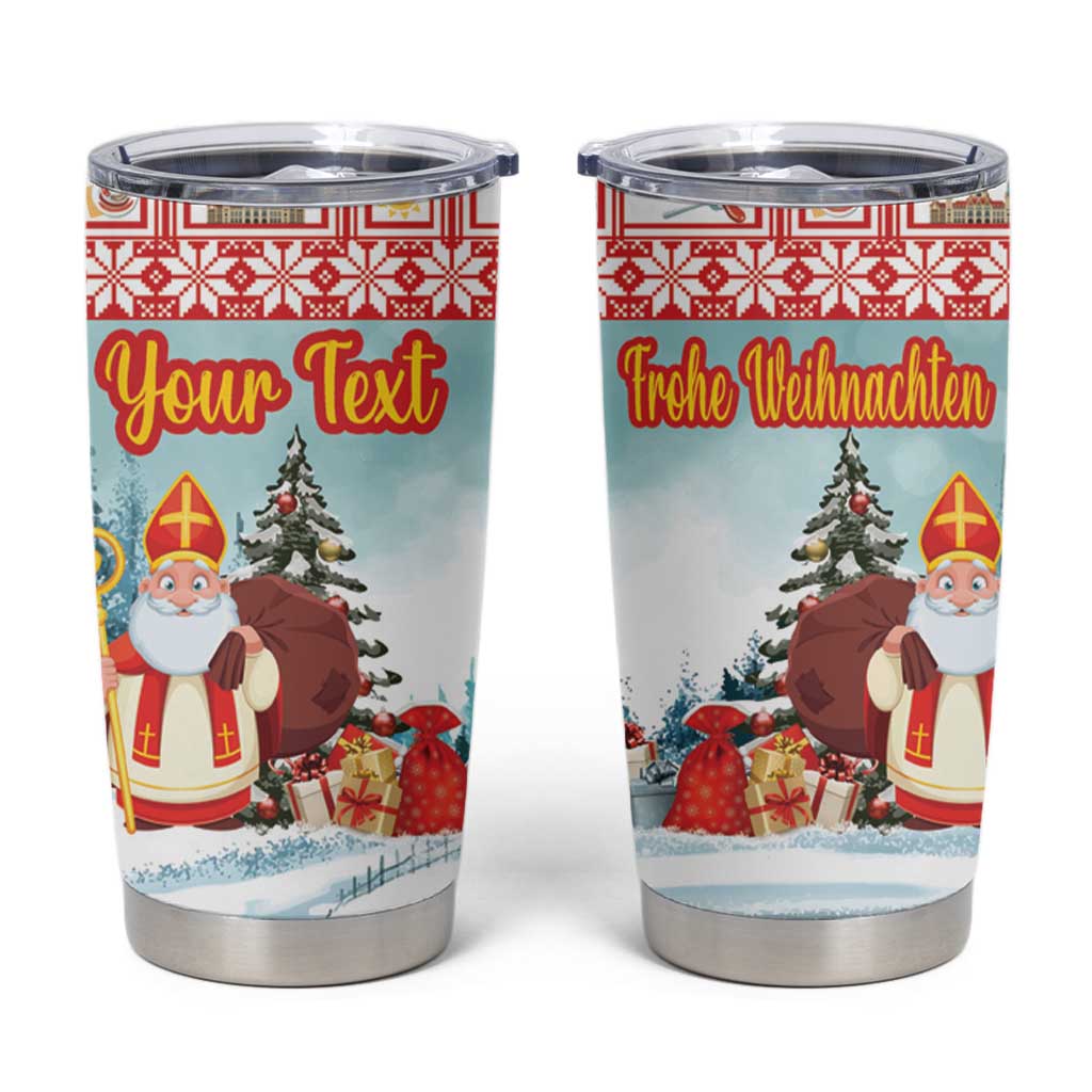 Personalized Germany Frohe Weihnachten Tumbler Cup Cute Saint Nicholas With Christmas Tree - Wonder Print Shop