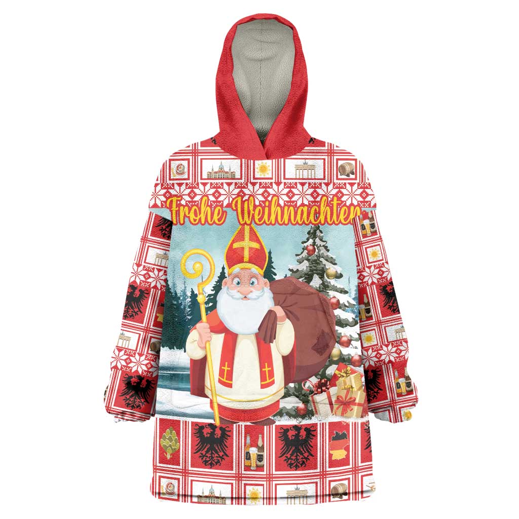 Personalized Germany Frohe Weihnachten Wearable Blanket Hoodie Cute Saint Nicholas With Christmas Tree - Wonder Print Shop