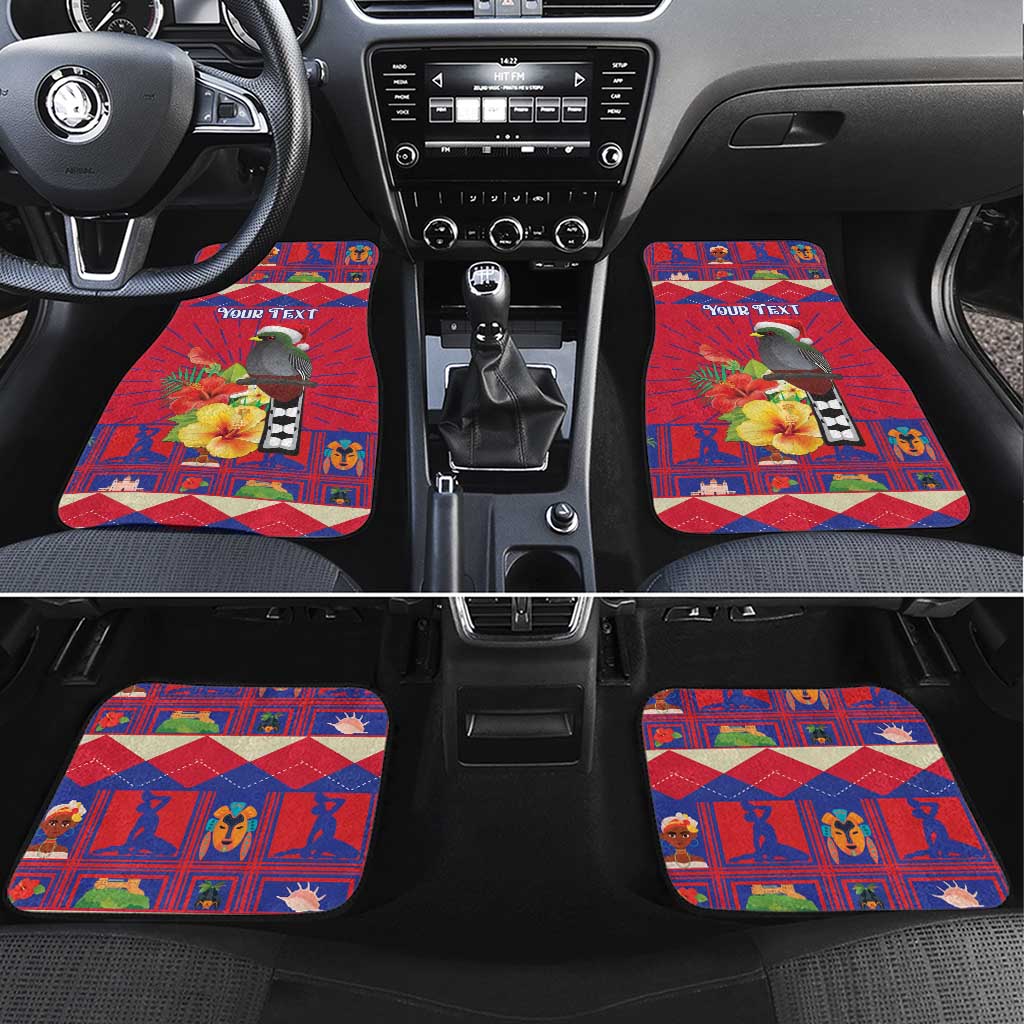 Personalized car floor mats set with red pattern, bird graphic, hibiscus flowers