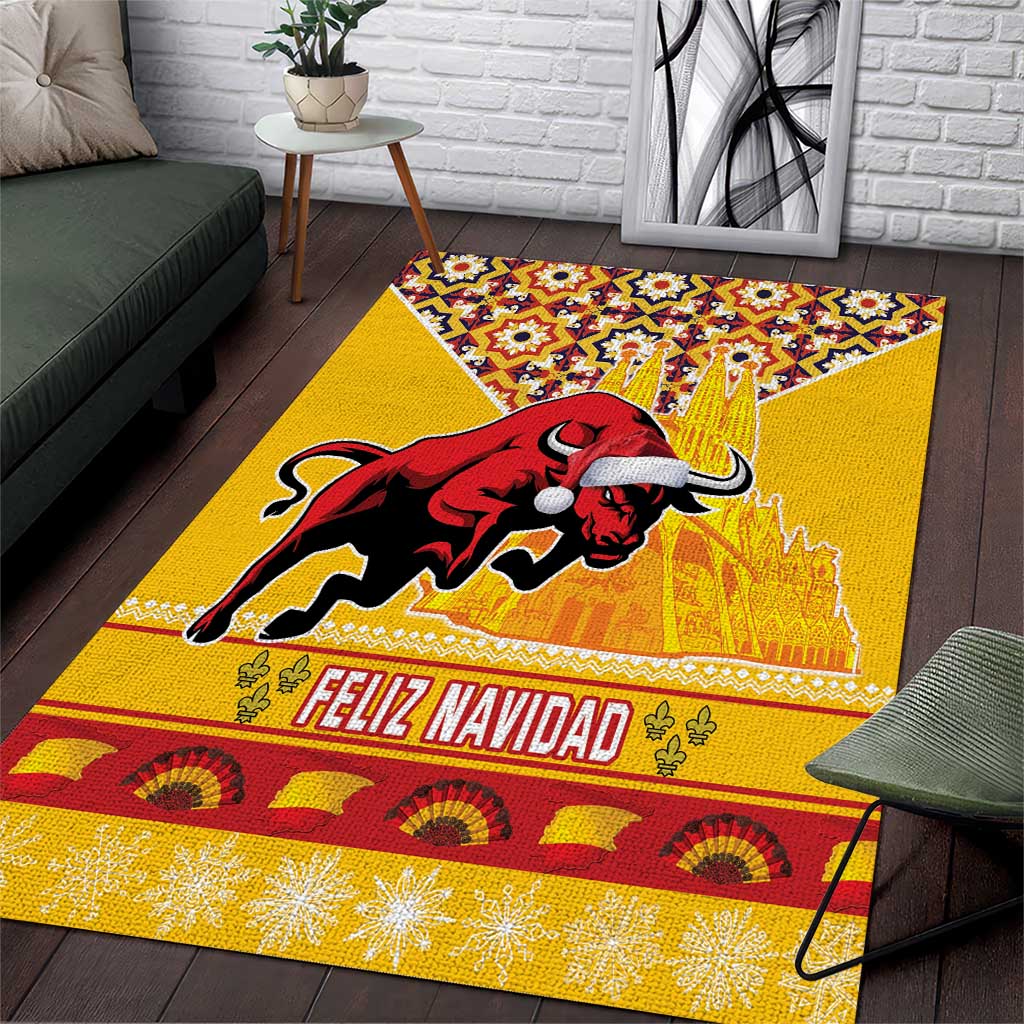 Spain Christmas Area Rug Noble Bull With Sagrada Famlia - Wonder Print Shop