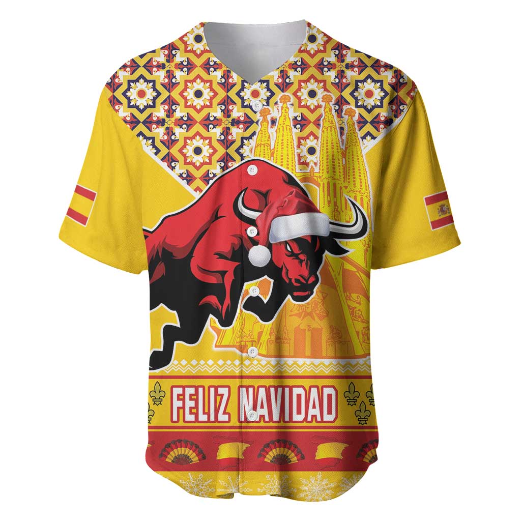 Spain Christmas Baseball Jersey Noble Bull With Sagrada Famlia - Wonder Print Shop