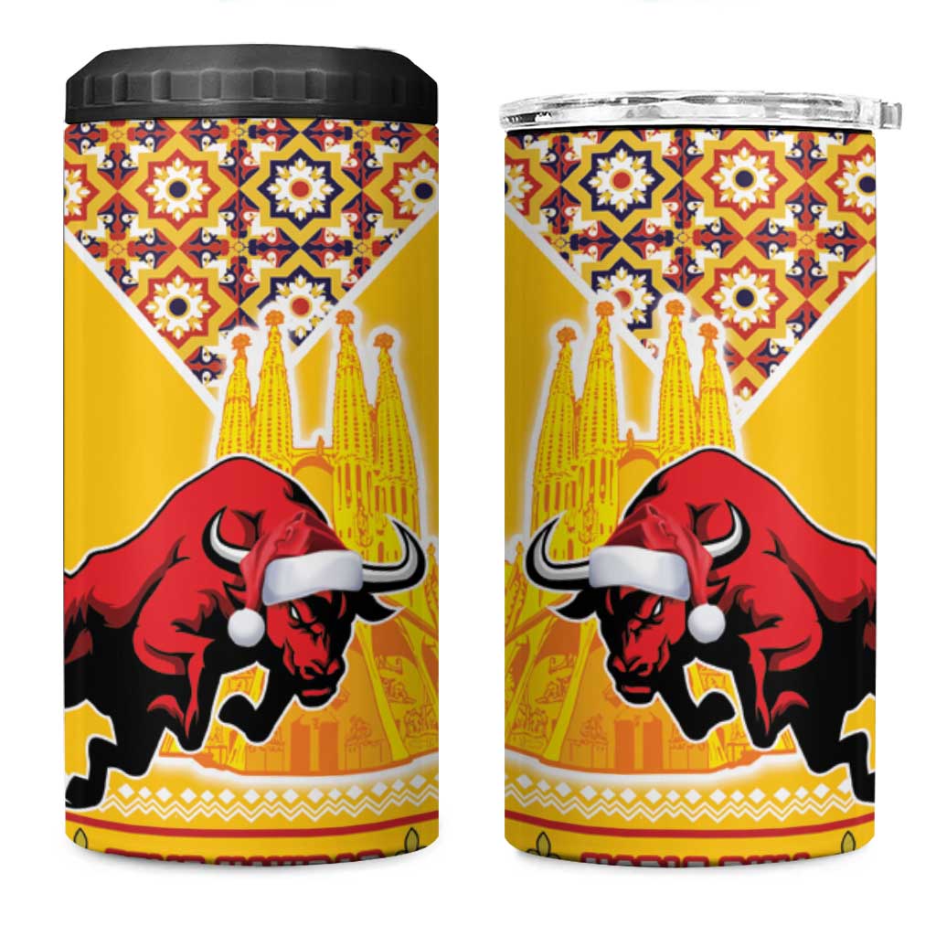 Spain Christmas 4 in 1 Can Cooler Tumbler Noble Bull With Sagrada Famlia - Wonder Print Shop