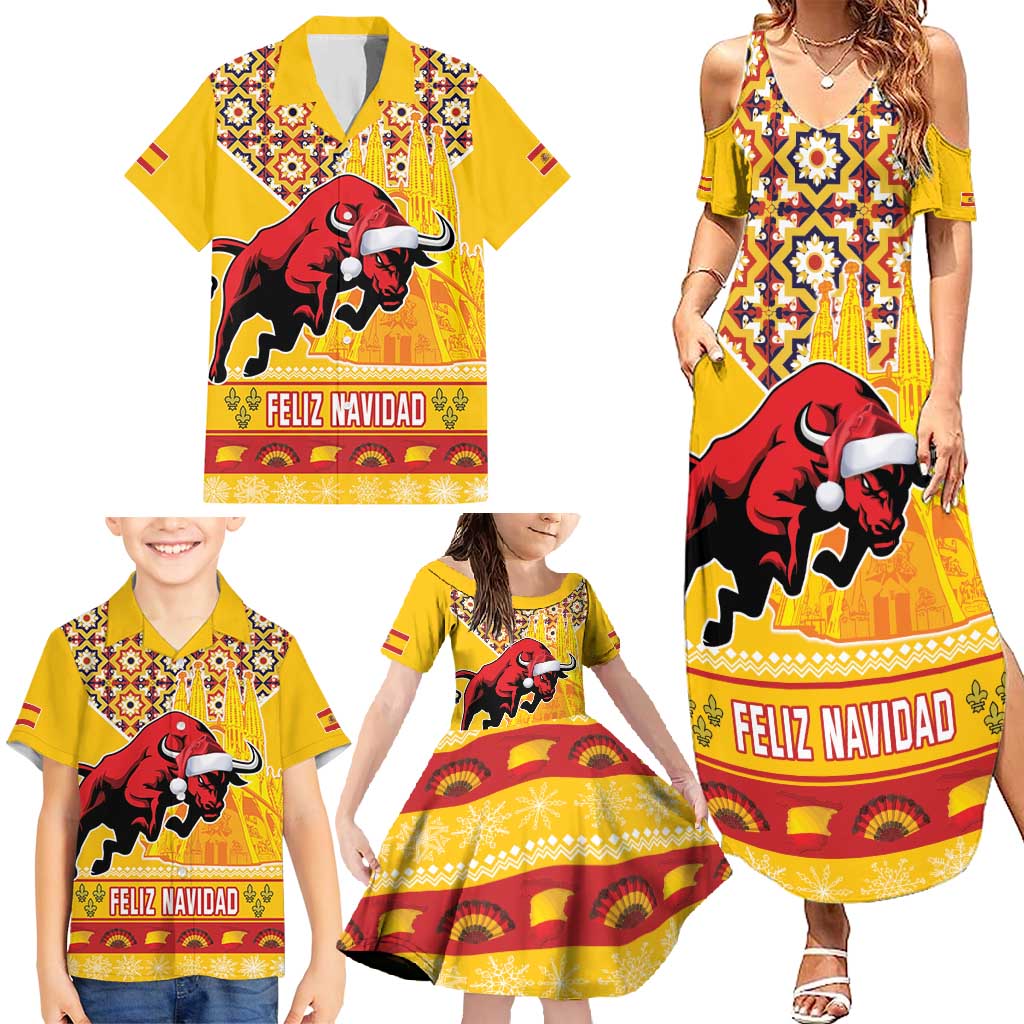 Spain Christmas Family Matching Summer Maxi Dress and Hawaiian Shirt Noble Bull With Sagrada Famlia - Wonder Print Shop