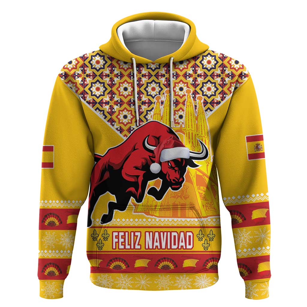 Spain Christmas Hoodie Noble Bull With Sagrada Famlia - Wonder Print Shop