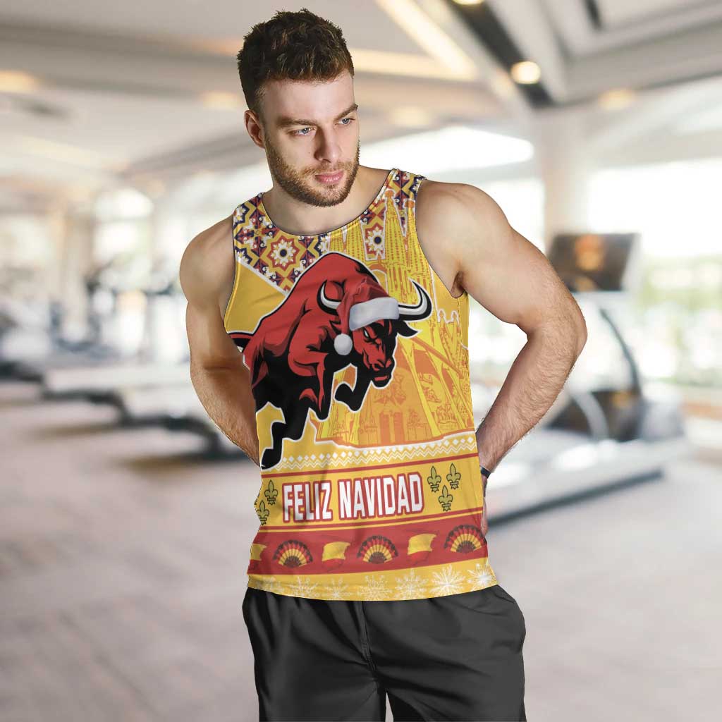 Spain Christmas Men Tank Top Noble Bull With Sagrada Famlia - Wonder Print Shop