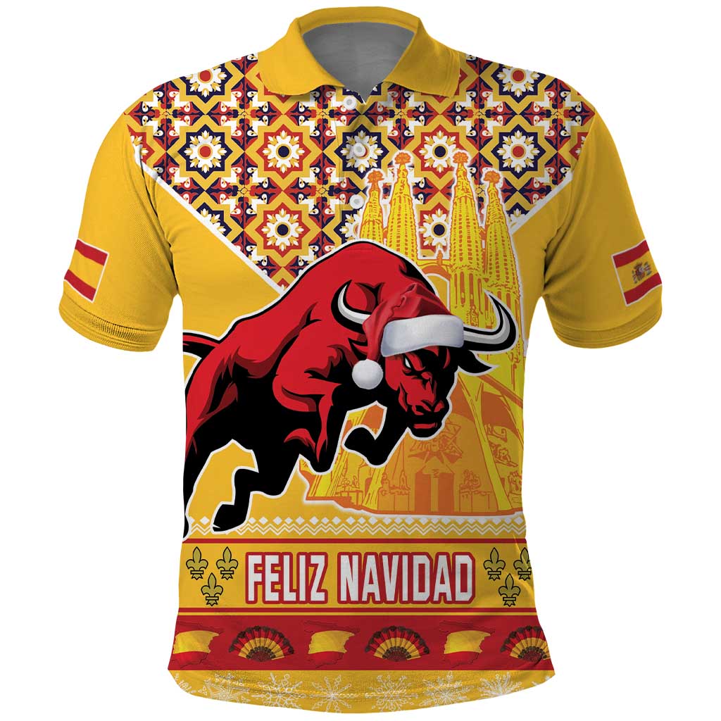 Spain Christmas Polo Shirt Noble Bull With Sagrada Família