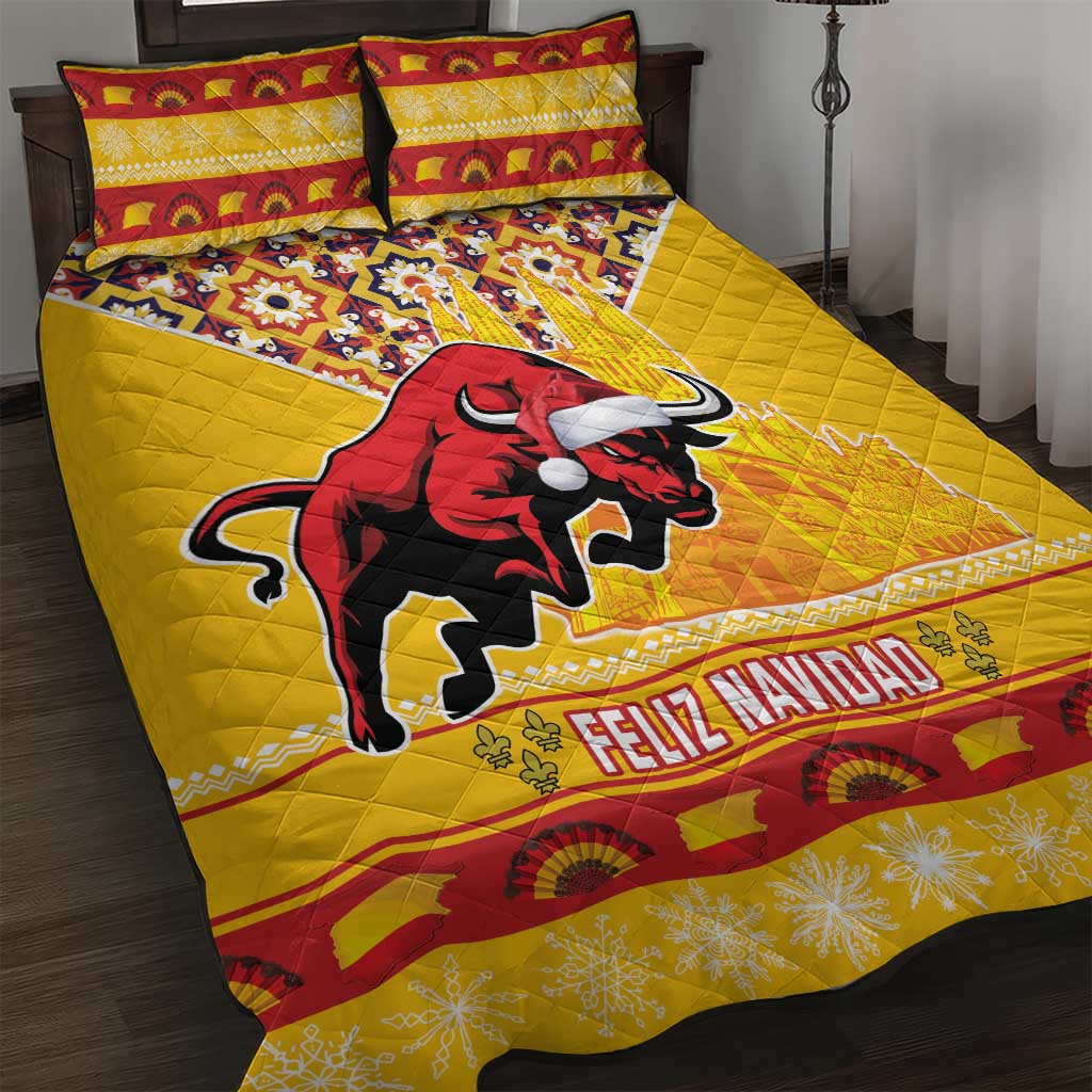 Spain Christmas Quilt Bed Set Noble Bull With Sagrada Famlia - Wonder Print Shop