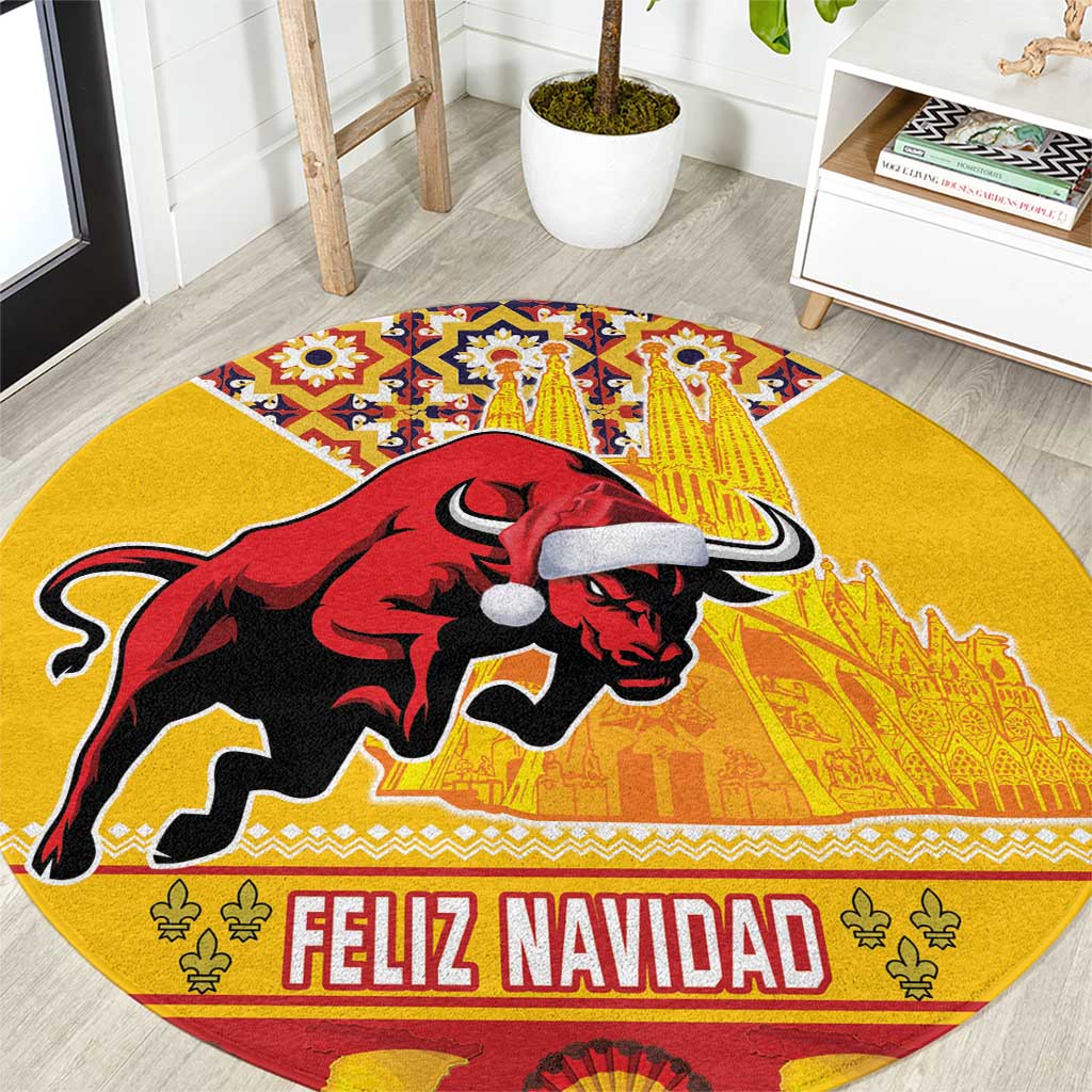 Spain Christmas Round Carpet Noble Bull With Sagrada Família